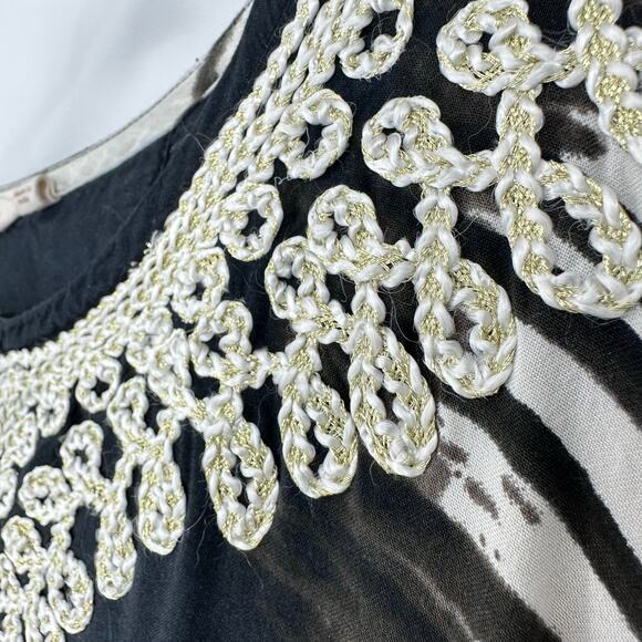 Soft Surroundings Kaftan Dress Size S/M Black White Embroidered Collar Maxi - Picture 5 of 10